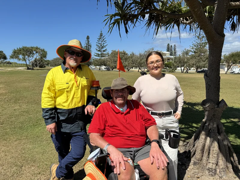 Parks and Gardens worker Patrick Holden, local Peter Tutin and Neta Care Holistic Services support professional Megan Licciardello.