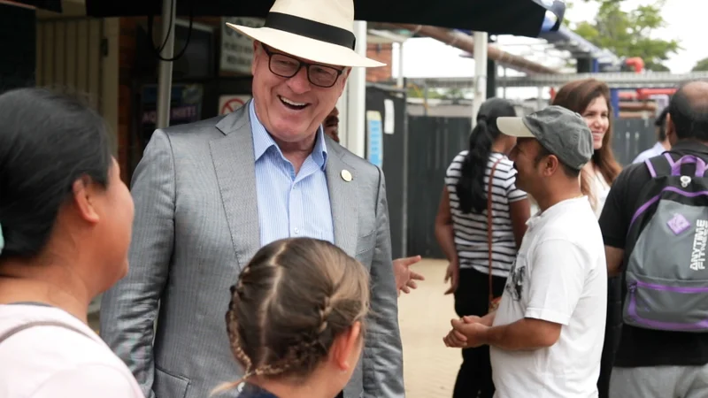 Mayor Jamieson chatting with locals