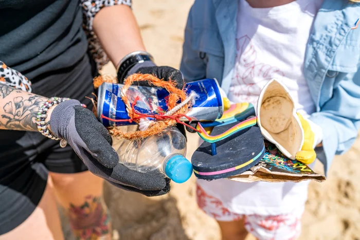 "People doing beach cleanup"