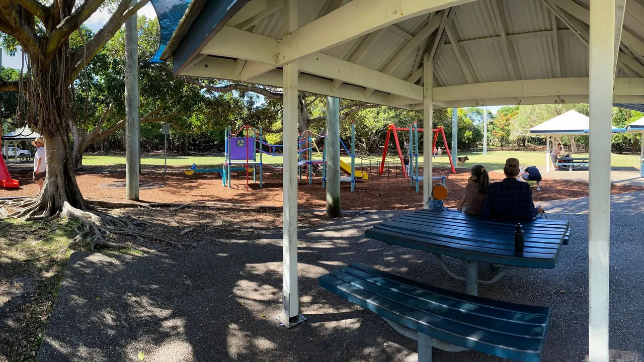 Shelter and barbecue at Power Memorial Park, Mudjimba