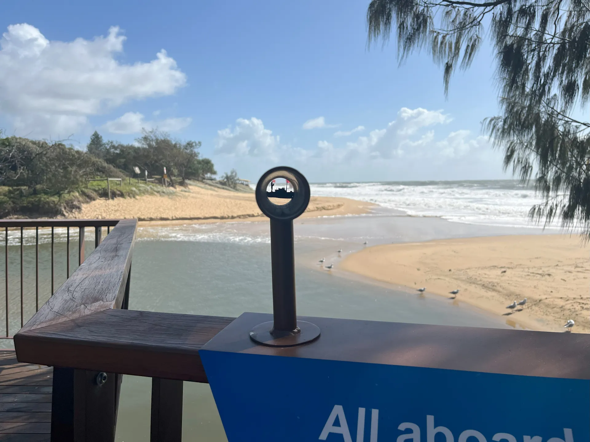 Look through the telescope to spy the original location of the S.S. Dicky wreck