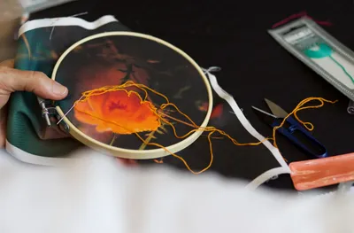 repairing clothes with embroidery