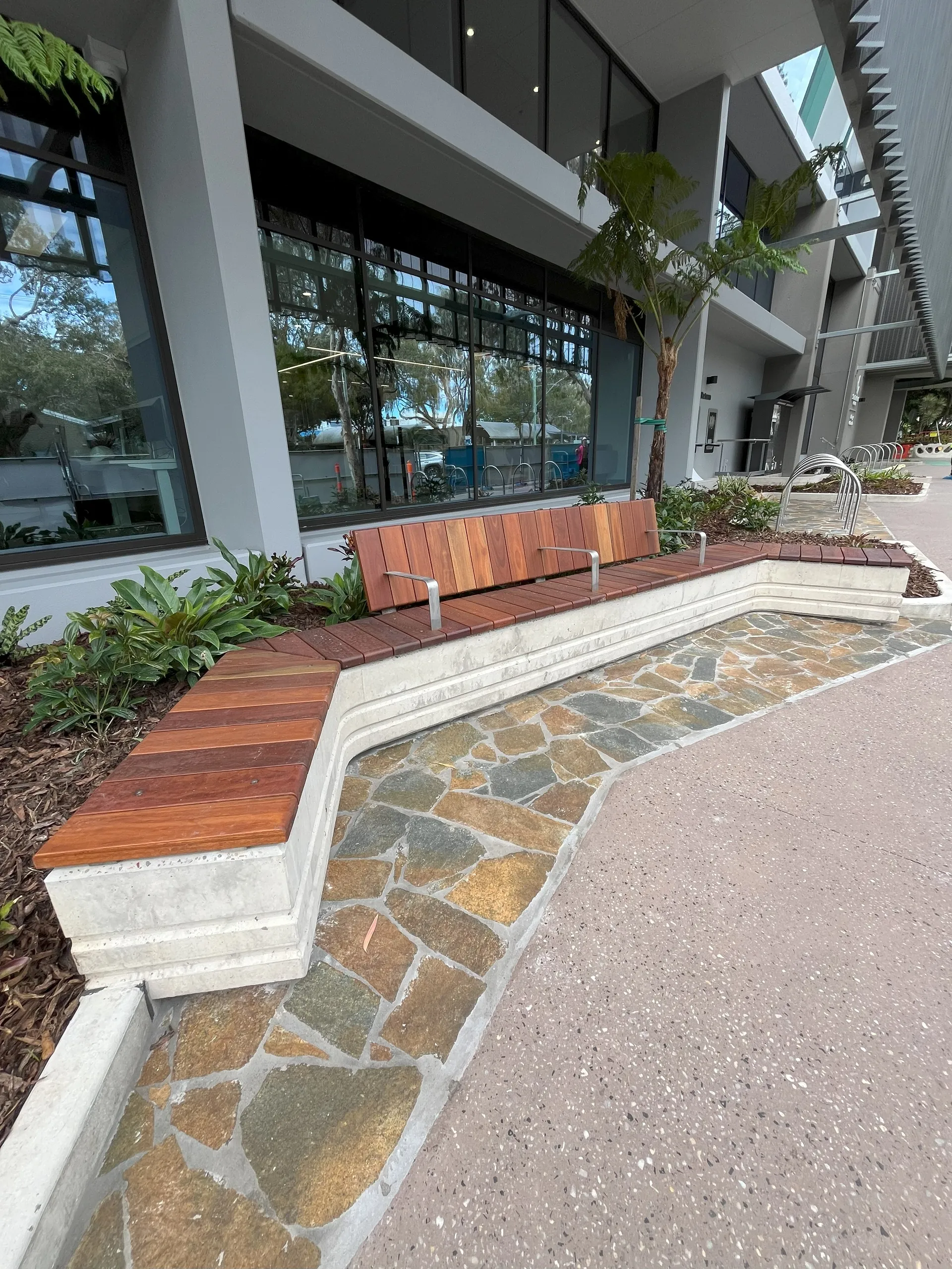 Seating outside the new Library+ Caloundra.