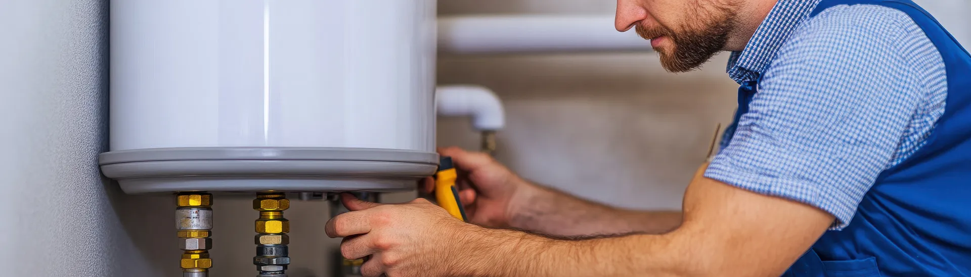 man servicing a hot water system
