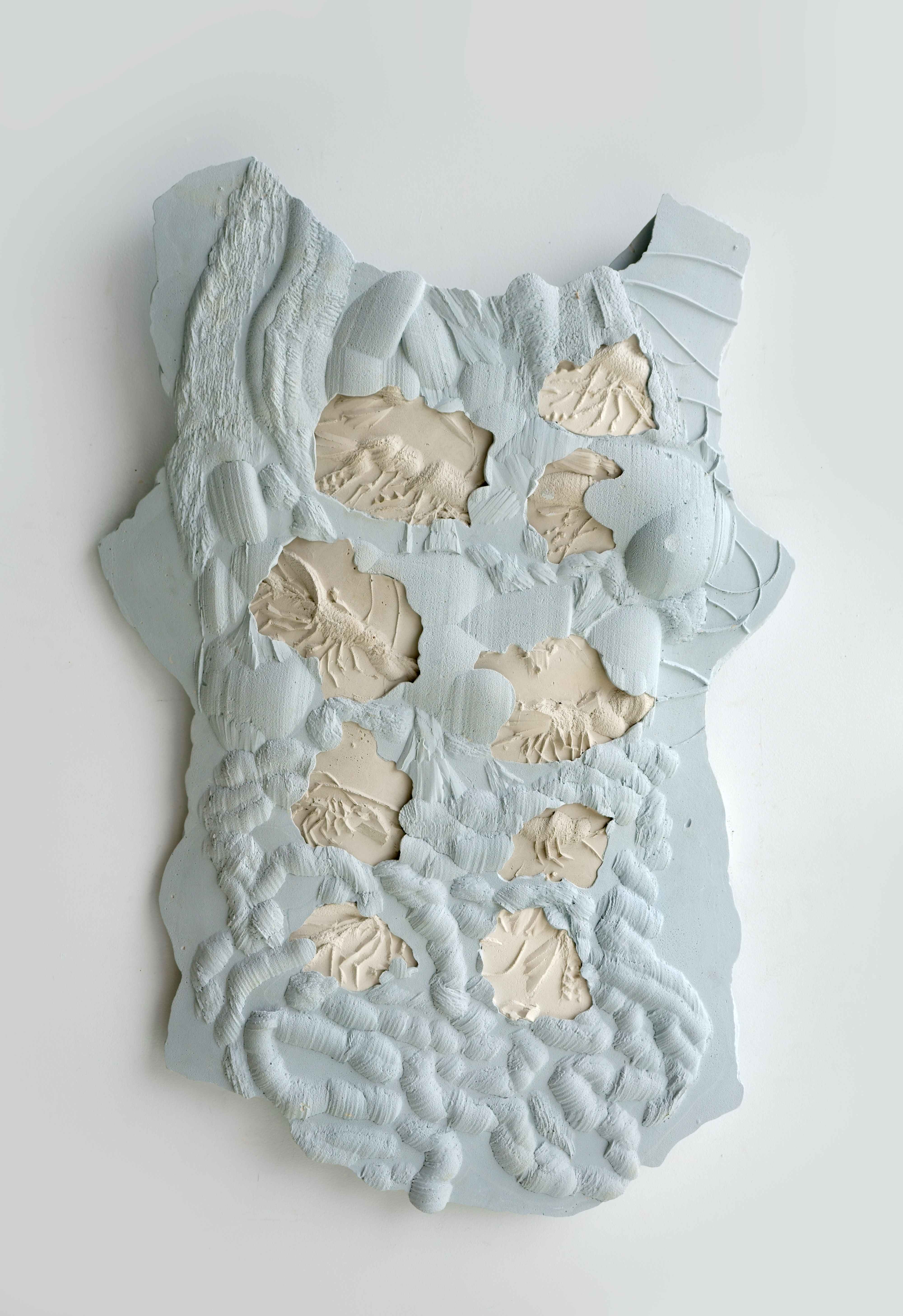 Bruce Reynolds | Wedgewood Cuirass | 2018 | Hydrocal and pigments | 85 x 60 x 8cm. Image courtesy of the artist. 