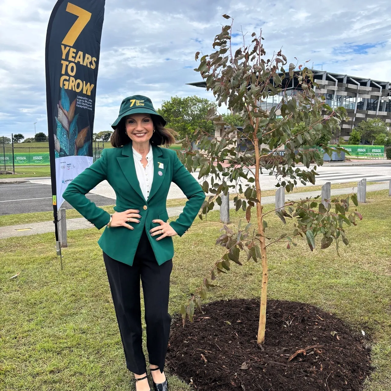 Mayor Natoli after planting the tree.