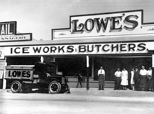 Lowe's Ice Works & Butchers shop, Currie Street, Nambour, ca 1935.
