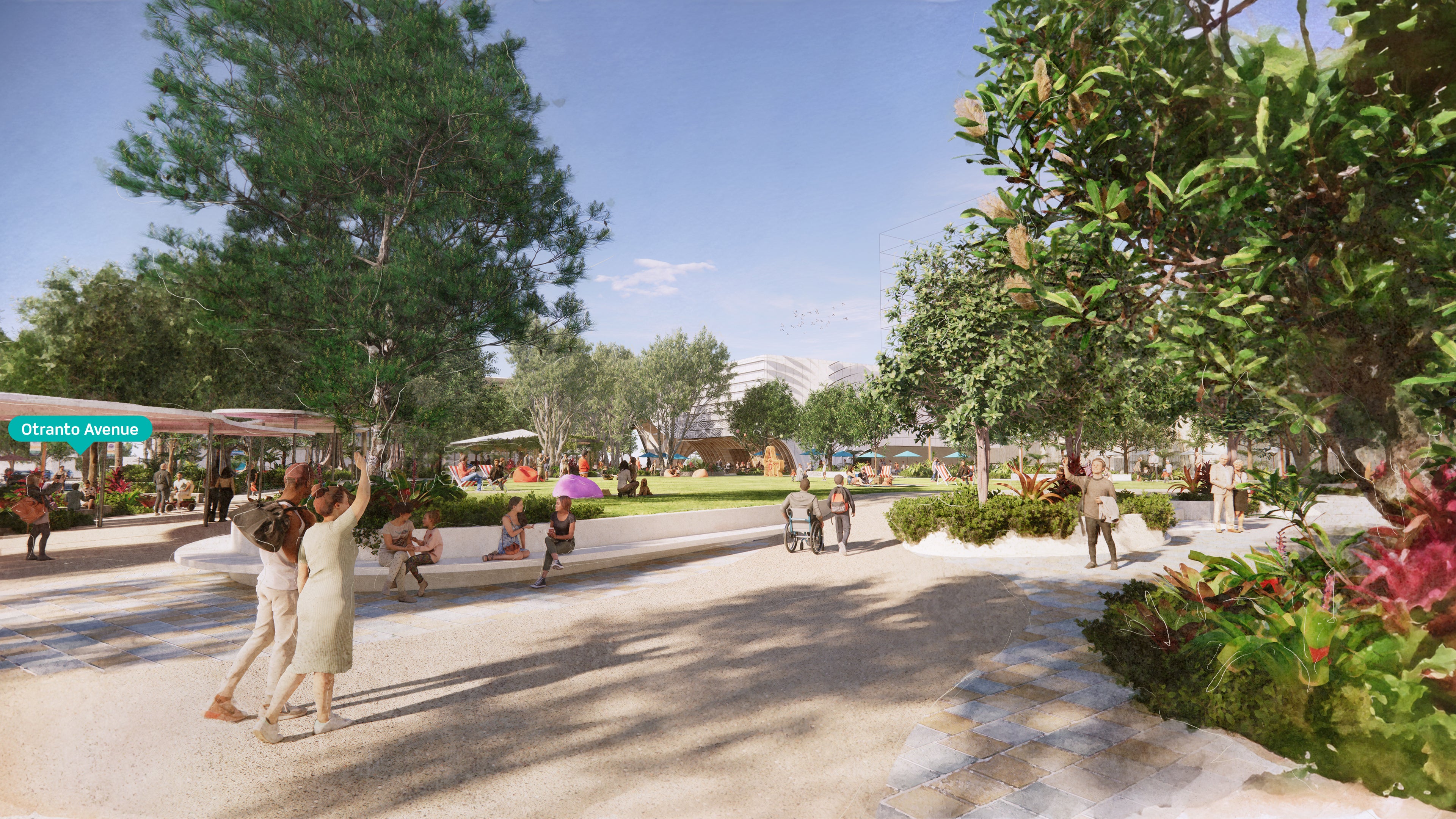 View looking north-west through Felicity Park towards Library + Caloundra