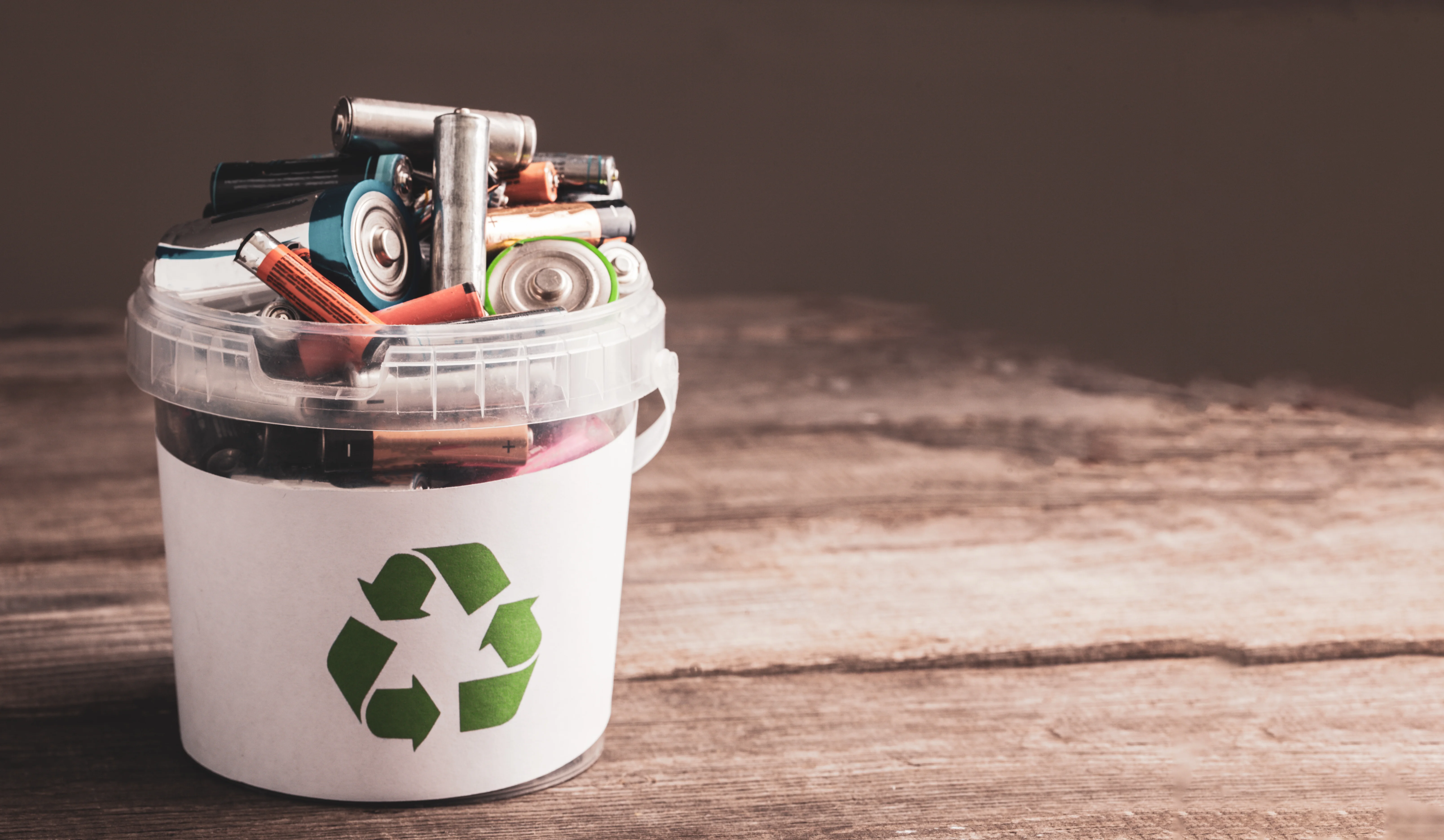 Bucket of batteries ready to be recycled