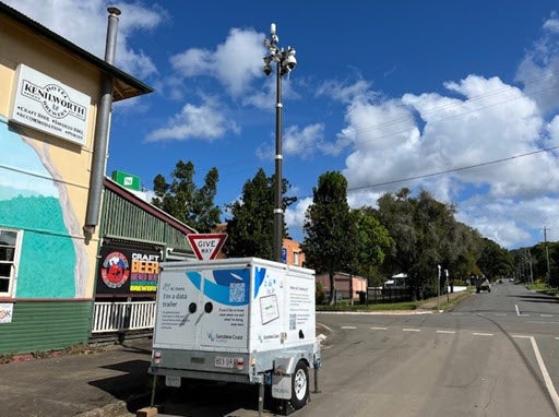 Data trailer parked on road outside of Kenilworth Hotel