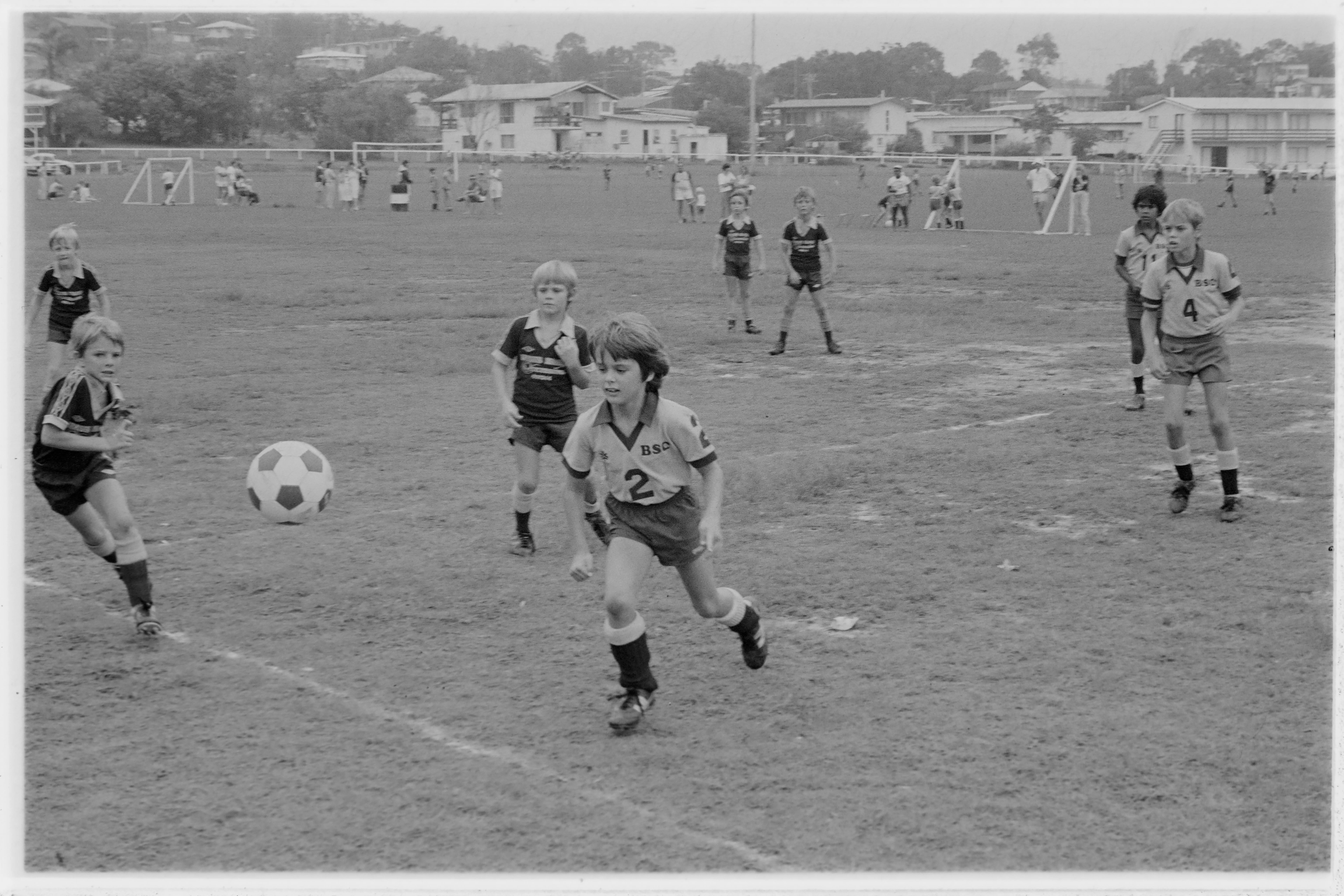 Boys playing soccer in Burnside