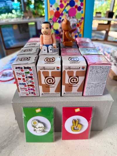 Be@rbricks and enamel pins via Stupid Krap