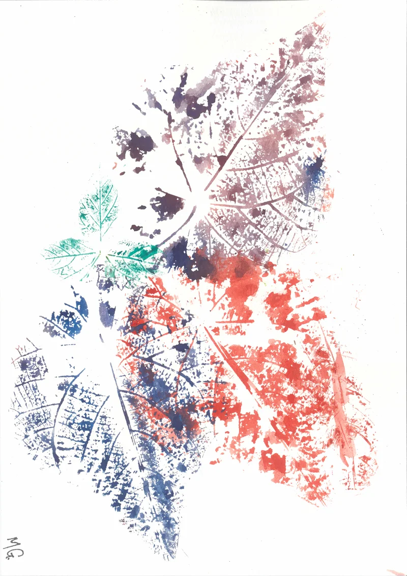 Leaf prints by Marg Grambaurer. Nature Journaling 2024