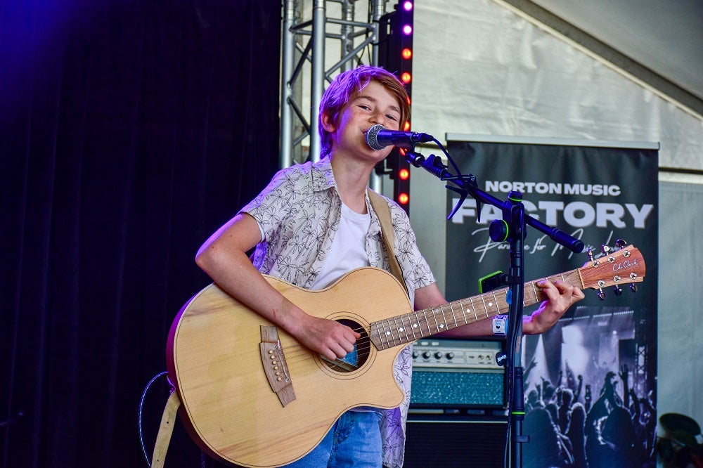 13 year old Henry Catania singing on the Norton Music Factory Stage