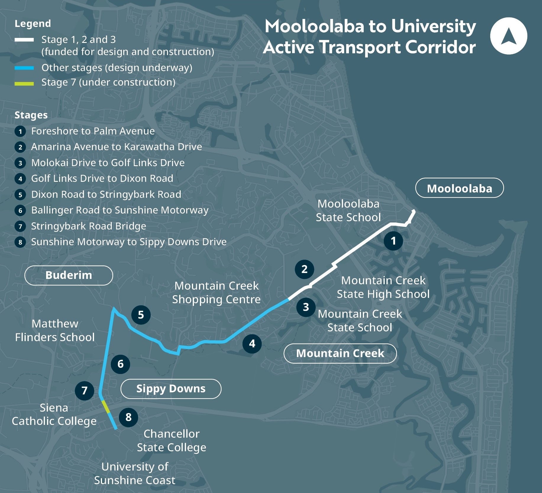 Map of Mooloolaba to University (M2U) Active Transport Corridor.