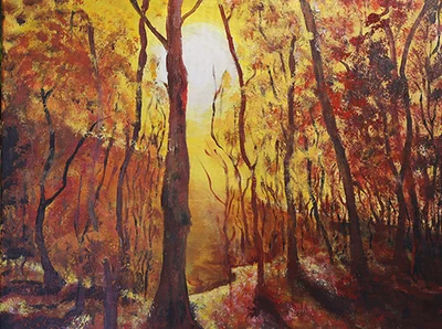 Sunset in an Autumn Forest