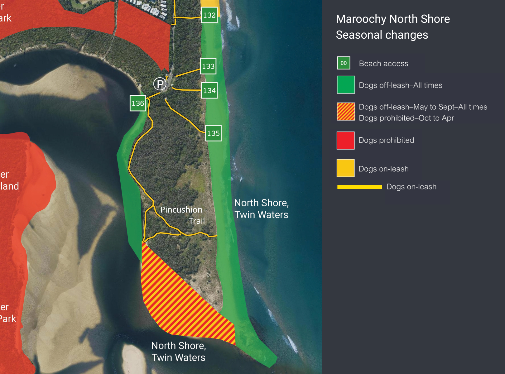 map showing seasonal exclusion zones at Maroochy North Shore