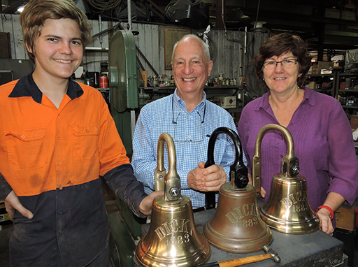 SS Dicky Replica Bell 2016. Olds Engineering in Maryborough were contracted to create three replica bells, using a mould cast from the original. It is anticipated that one bell will become part of an interpretive display at Dicky Beach Park. Sunshine Coast Heritage Collection.