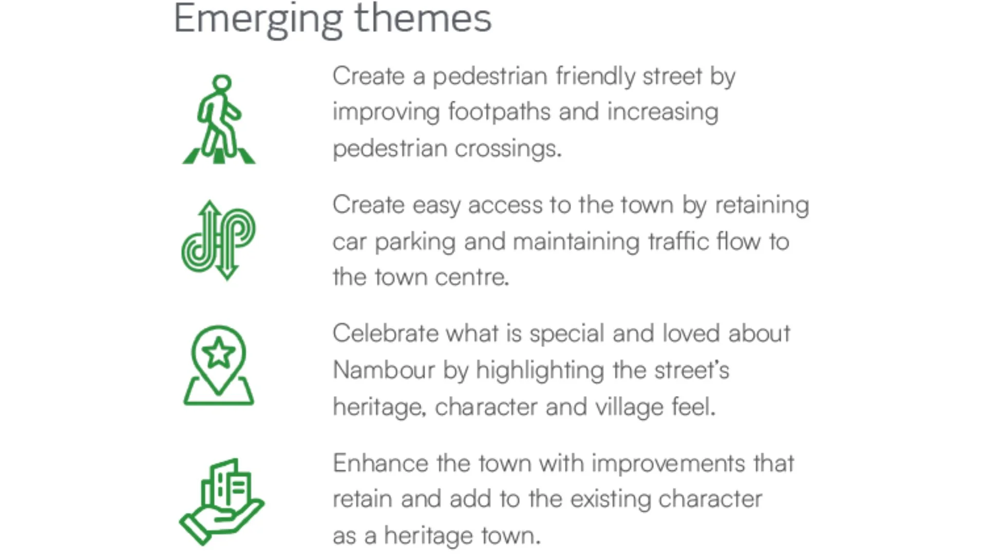 Emerging themes for the overall Nambour town centre