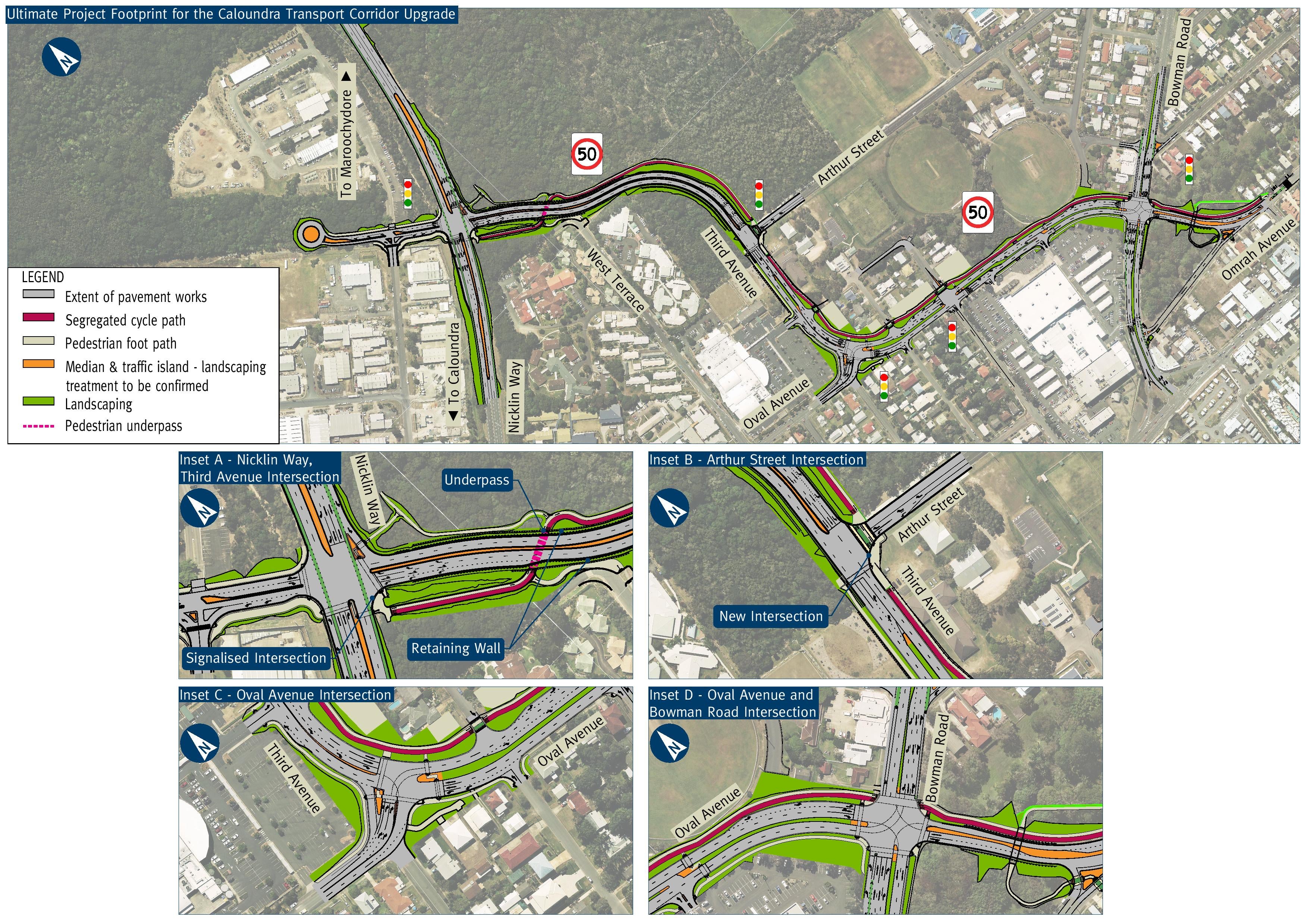 Map of Ultimate Project Footprint for Caloundra Transport Corridor Upgrade.