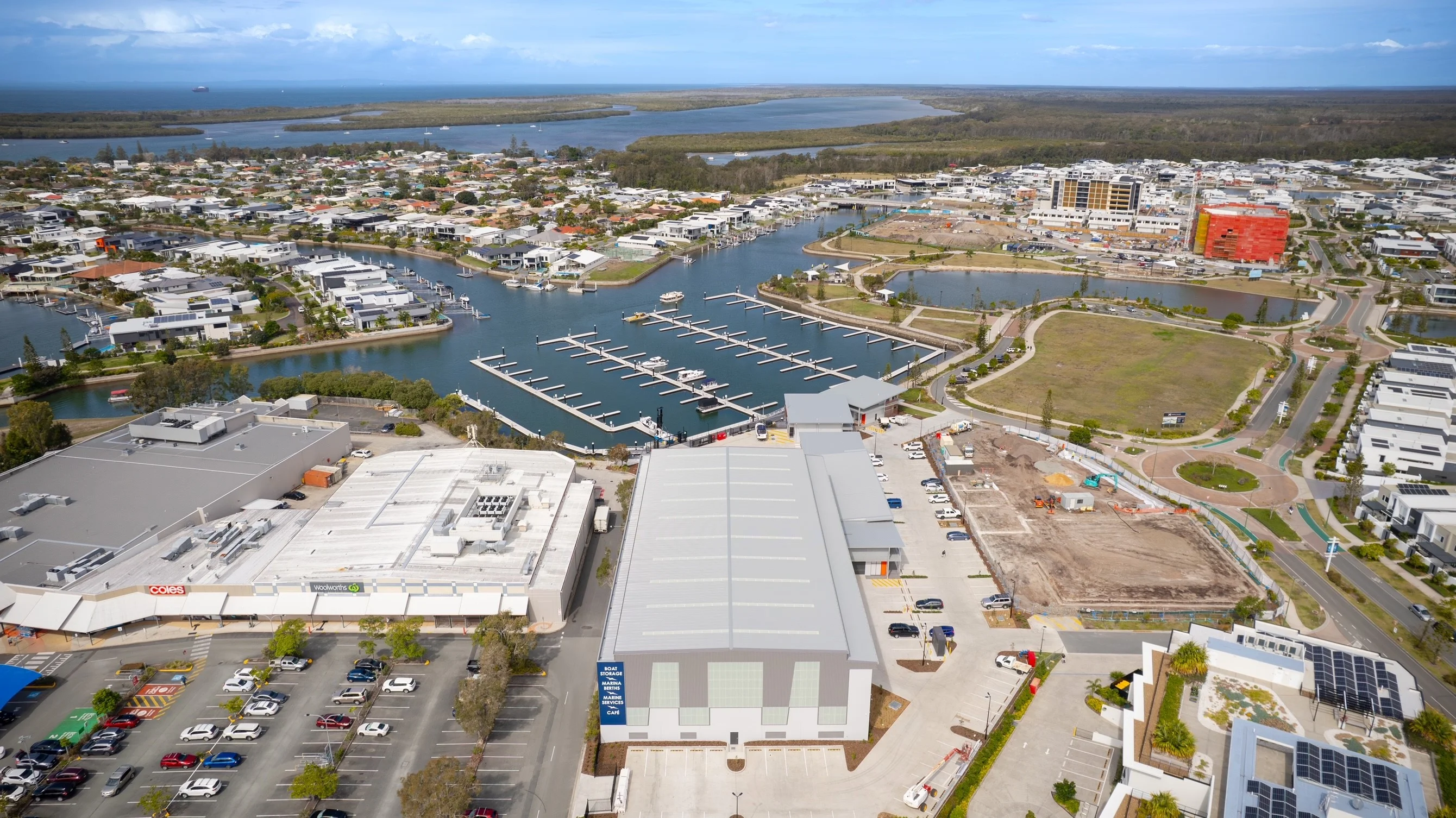 Pelican Waters Marina aerial view. 