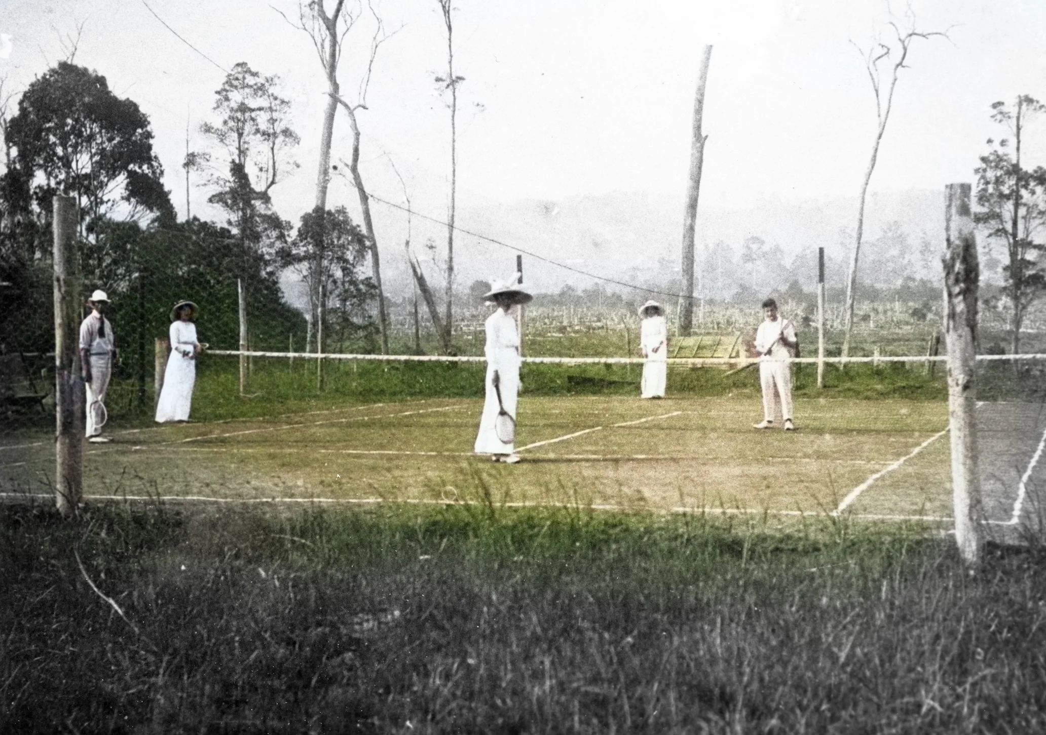 An image of a tennis match played at Meyers' Court, Eumundi, 1914.