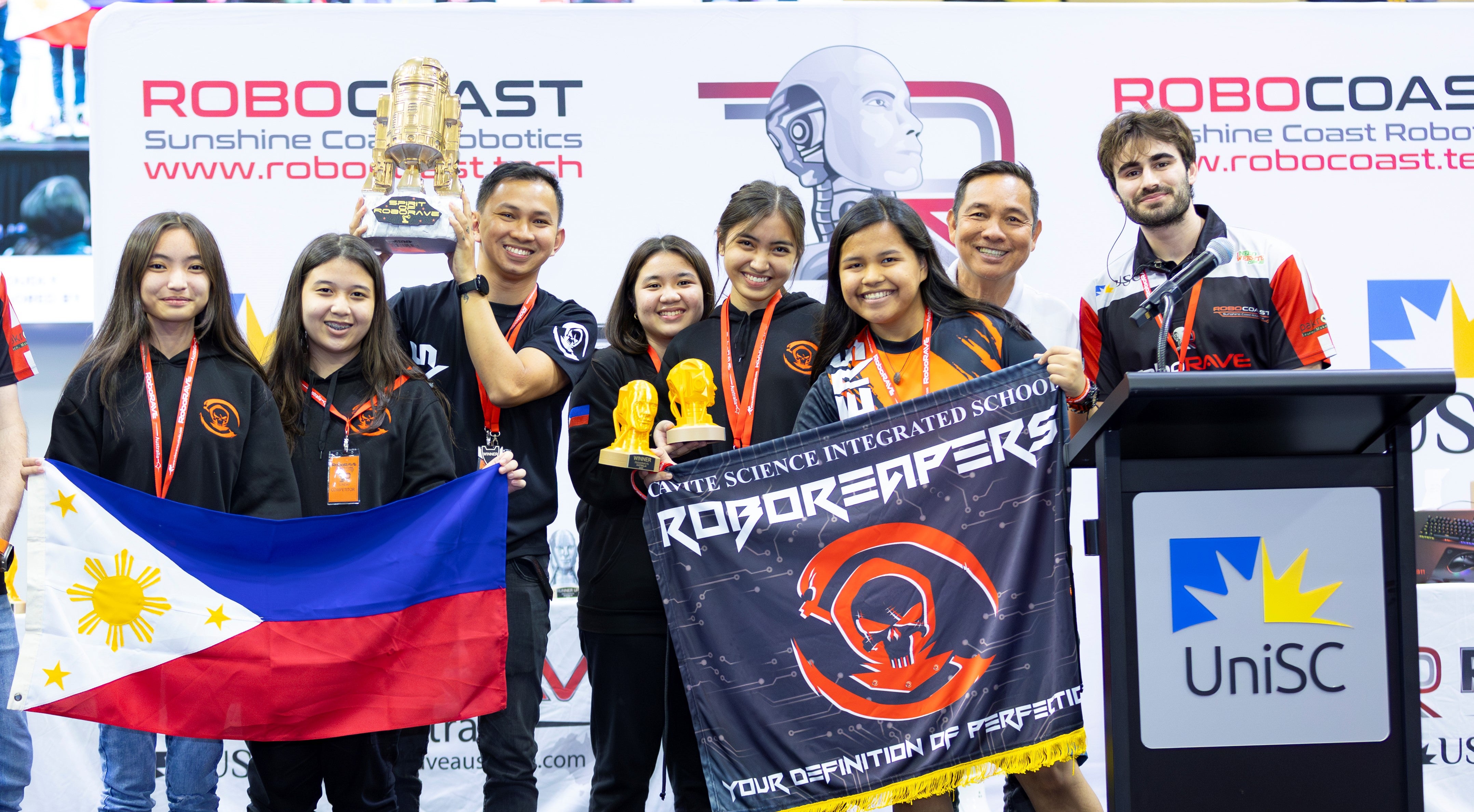 2023 Spirit of RoboRAVE winners from Cavite Science Integrated School in the Philippines. 