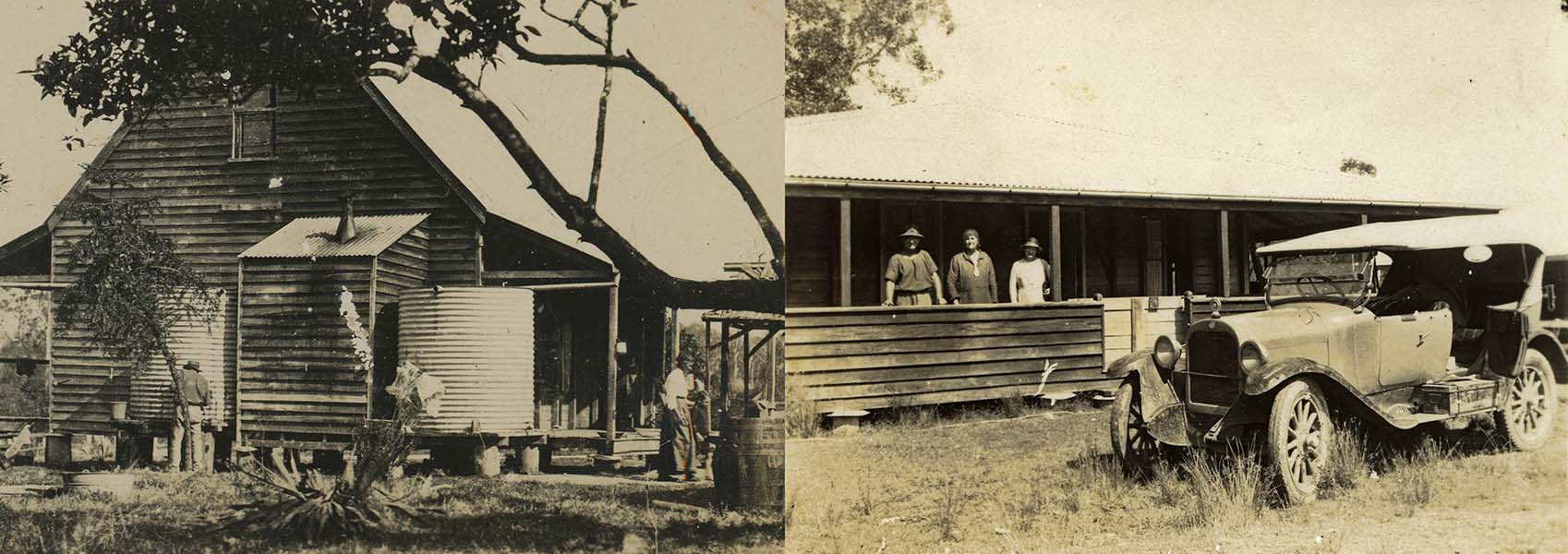 Bankfoot House 1915 (left) and mid-1940s (right). From its humble beginnings in 1878 until late into the 1950s, Bankfoot House remained unpainted. Initially left raw, the timber may have eventually been oiled with linseed oil. However limited physical evidence of this layer was found during the paint analysis.