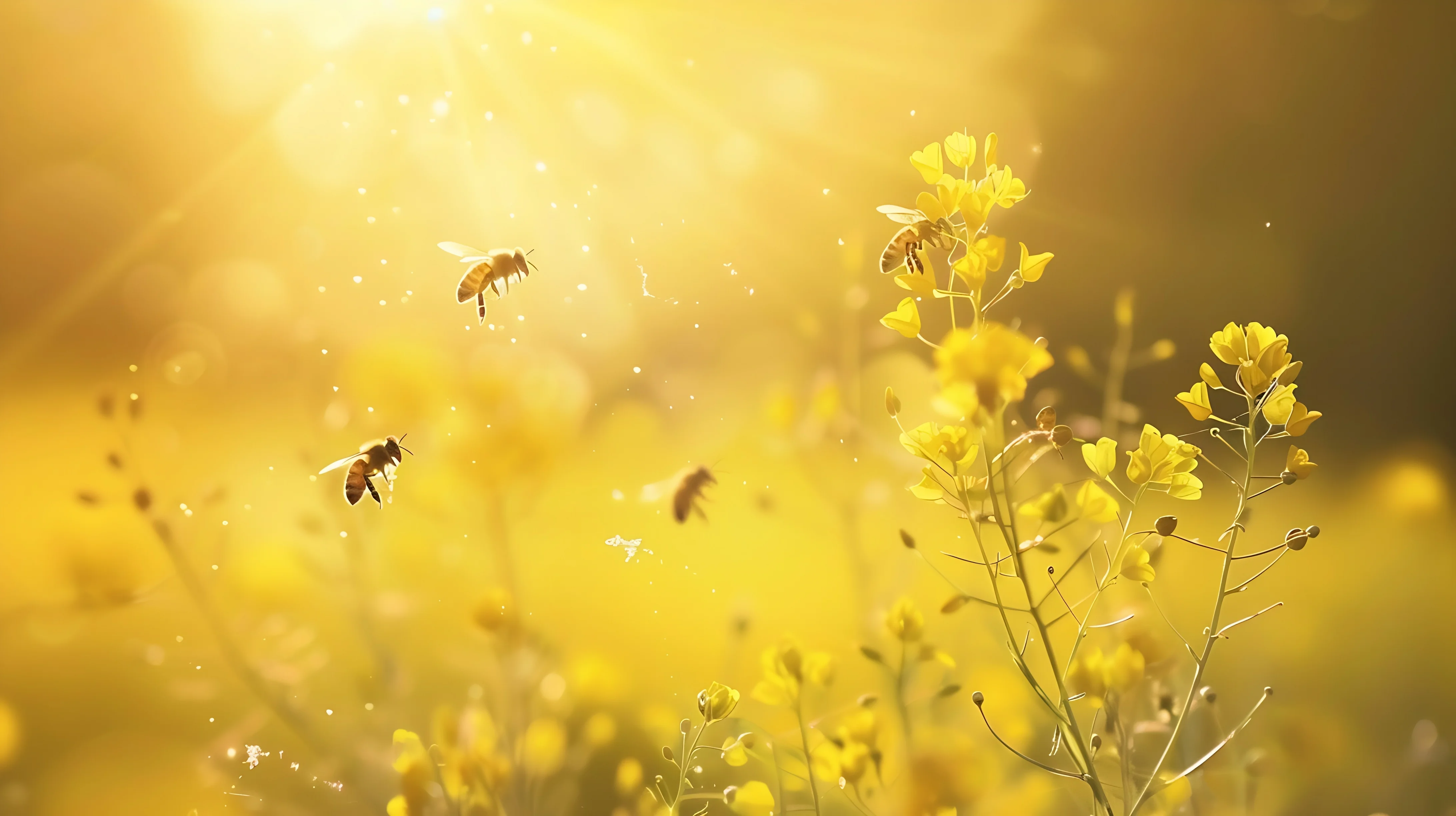 Bees pollinating flowers