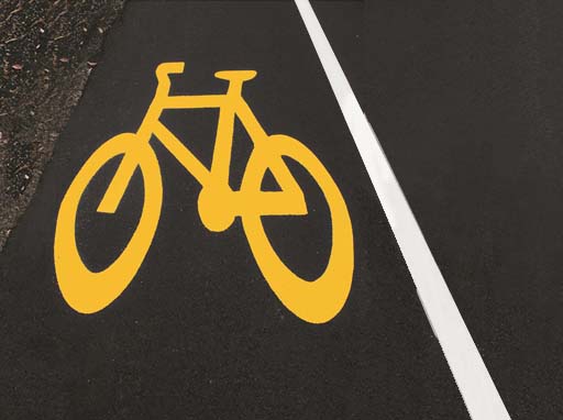 Yellow bike symbols - cars and cyclists share