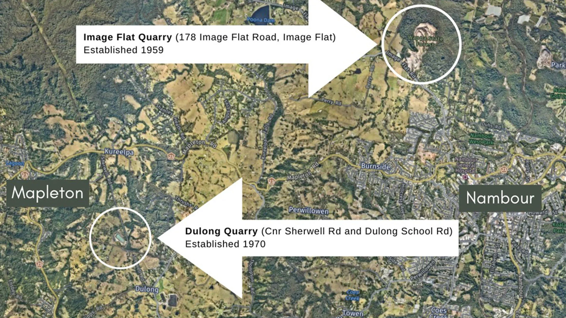 image of map with arrows pointing to the respective quarry areas.