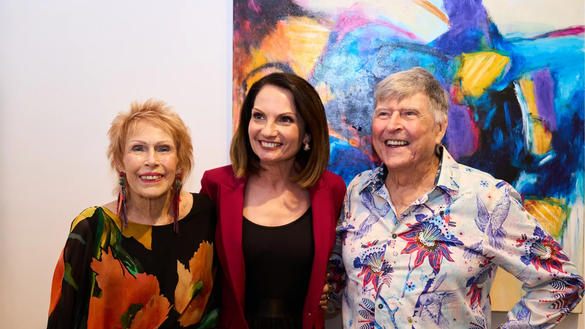 Finalist Judith Laws with Rosanna Natoli and Rex Backhaus-Smith | Local Contemporary Art Prize 2024 Launch and Winners' Announcement | Caloundra Regional Gallery | Photo by Patrick Want