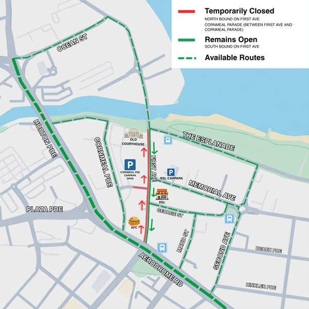 Map of changed traffic conditions along First Ave.