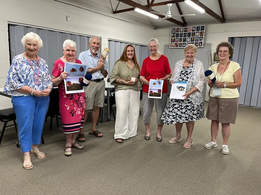 The Happy Yarners knitting group from Caloundra who are already underway knitting their Skywhales. 